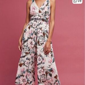 Anthropologie Plenty by Tracy Reese Floral Jumpsuit - Pink and White
